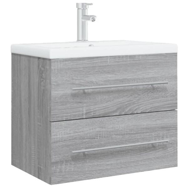 vidaXL Sink Cabinet With Basin Grey Sonoma, White Engineered wood, Ceramic