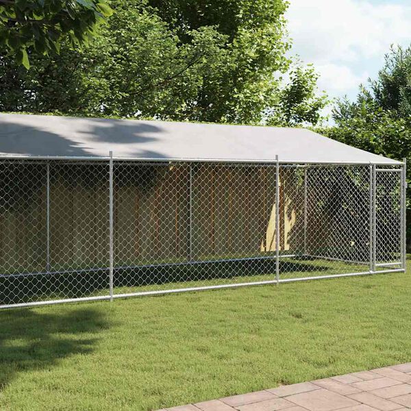 vidaXL Dog Cage Grey Galvanized Steel 26.2x6.6x6.6 ft Dog Cage