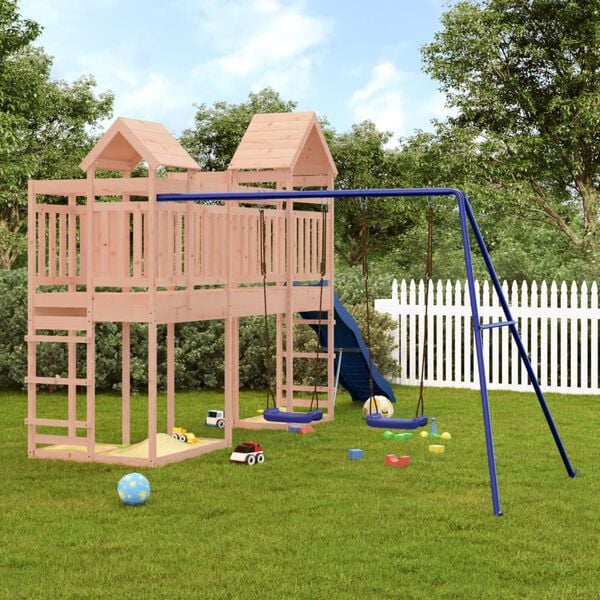 vidaXL Outdoor Playset Natural Wood, Blue