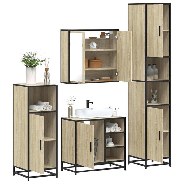 vidaXL Bathroom Furniture Set Sonoma oak Engineered wood, Metal Medium