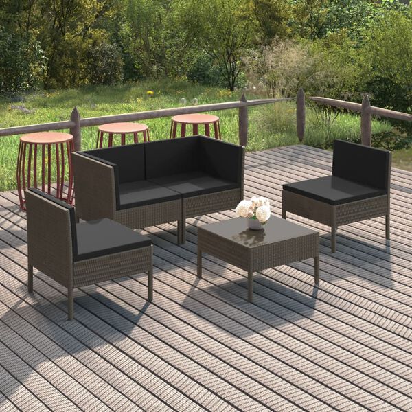 vidaXL Garden Lounge Set Gray PE rattan, powder-coated steel, polyester