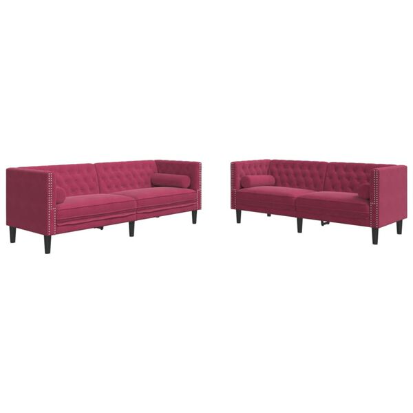 vidaXL 2 Piece Chesterfield Sofa Set with Bolsters Wine Red Velvet