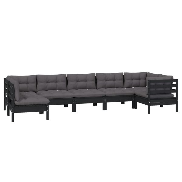 vidaXL Garden Lounge Set Black Solid pinewood, fabric (100% polyester)
