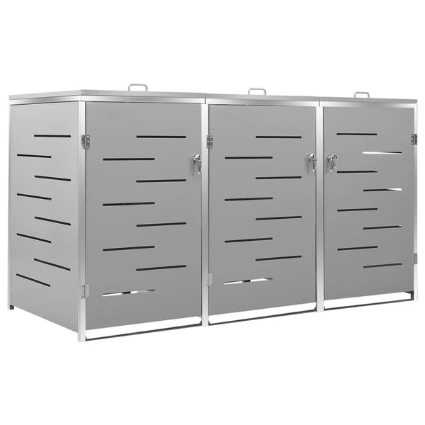 vidaXL Triple Wheelie Bin Shed 81.5"x30.5"x44.3" Stainless Steel
