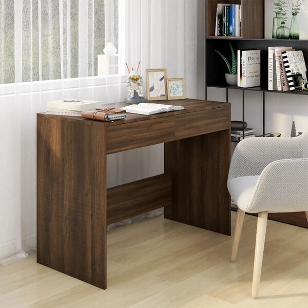 vidaXL Desk Brown Oak Engineered Wood Medium Desk Rectangular Modern