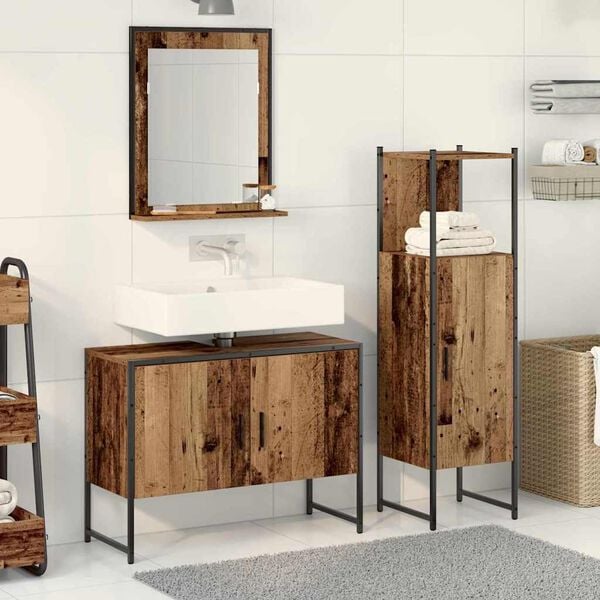 vidaXL Bathroom Furniture Set with Shelf 3 pcs Brown Engineered wood