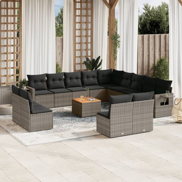 vidaXL Garden Sofa Set Grey PE rattan 14 Piece Set Modular