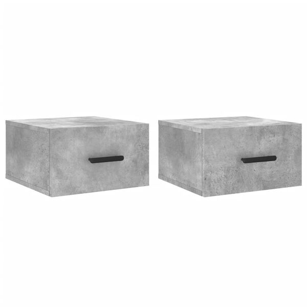 vidaXL Wall-mounted Bedside Cabinet Set of 2 Concrete grey Engineered wood