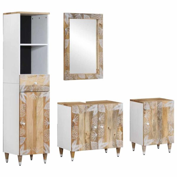 vidaXL Bathroom Furniture Set Natural mango wood with white
