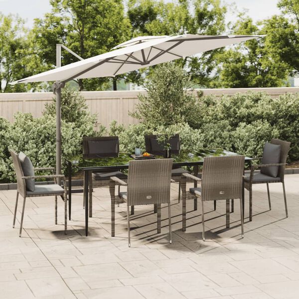 vidaXL Garden Dining Set Black and Grey Poly Rattan and Powder-Coated Steel