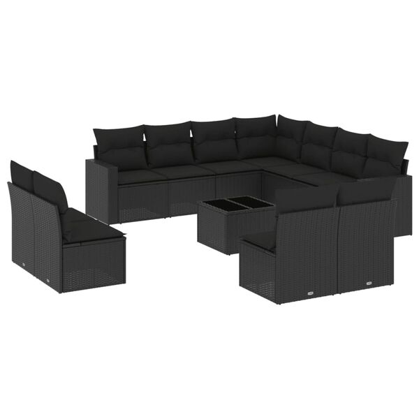 vidaXL Garden Sofa Set Black PE rattan Large UV-resistant materials