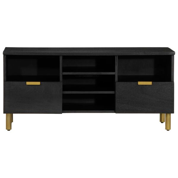 vidaXL TV Cabinet Black Engineered wood, Solid mango wood, Brass