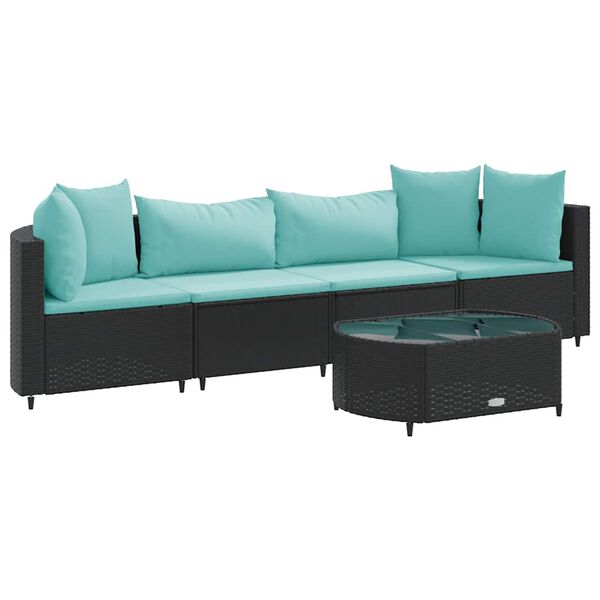 vidaXL Patio Sofa Set Set of 4 Black, Water blue