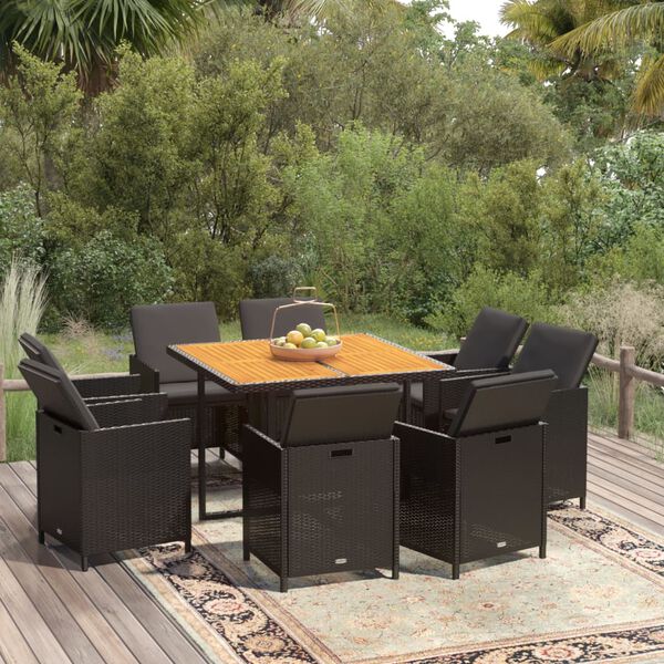vidaXL Garden Dining Set Black PE rattan 8-Piece Foldable