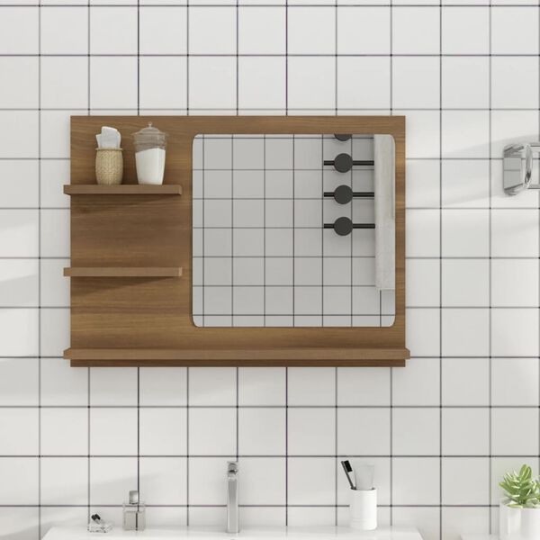 vidaXL Mirror Brown oak Engineered wood, acrylic Medium Bathroom Mirror