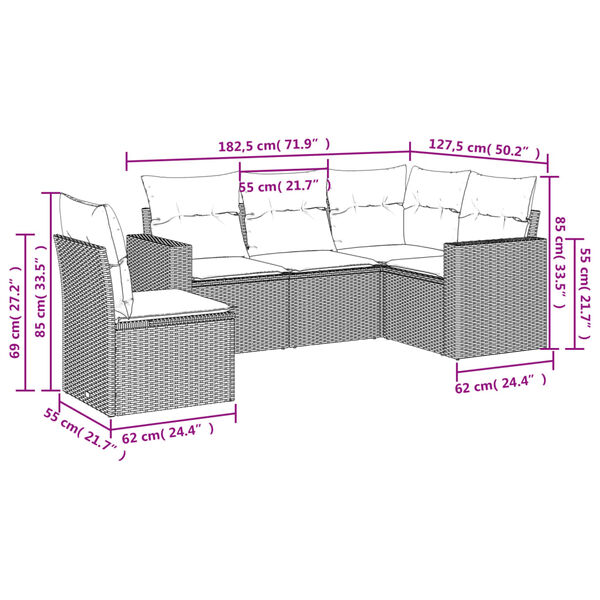 vidaXL Garden Sofa Set Grey PE Rattan Medium Modular Garden Sofa Set