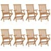 vidaXL Garden Chair Set of 8 Grey Solid Teak Wood, 100% Polyester
