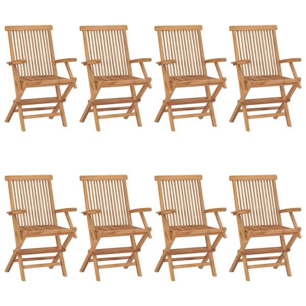 vidaXL Garden Chair Set of 8 Grey Solid Teak Wood, 100% Polyester