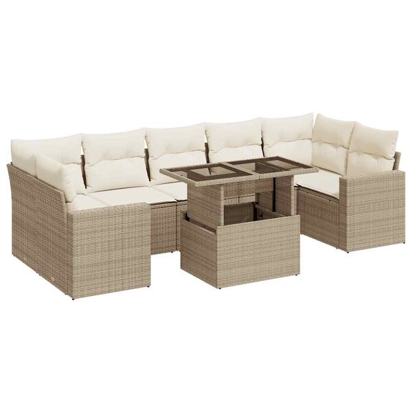 vidaXL Garden Sofa Set Beige PE rattan 8 Piece Adjustable Armrests