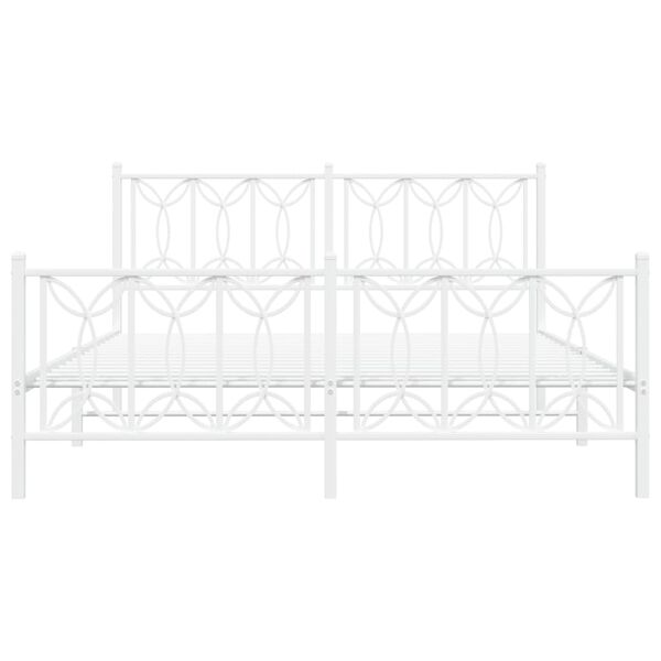 vidaXL Metal Bed Frame without Mattress with Footboard White 63"x78.7"