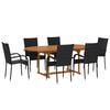 vidaXL Dining Set Black Solid Acacia wood, PE rattan, Powder-coated steel