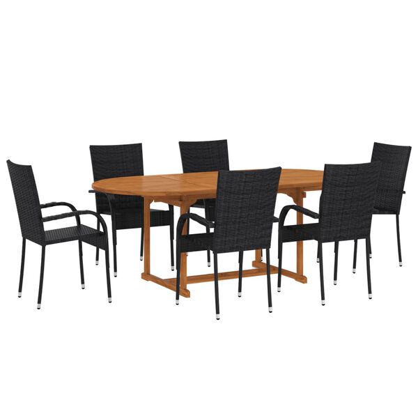 vidaXL Dining Set Black Solid Acacia wood, PE rattan, Powder-coated steel