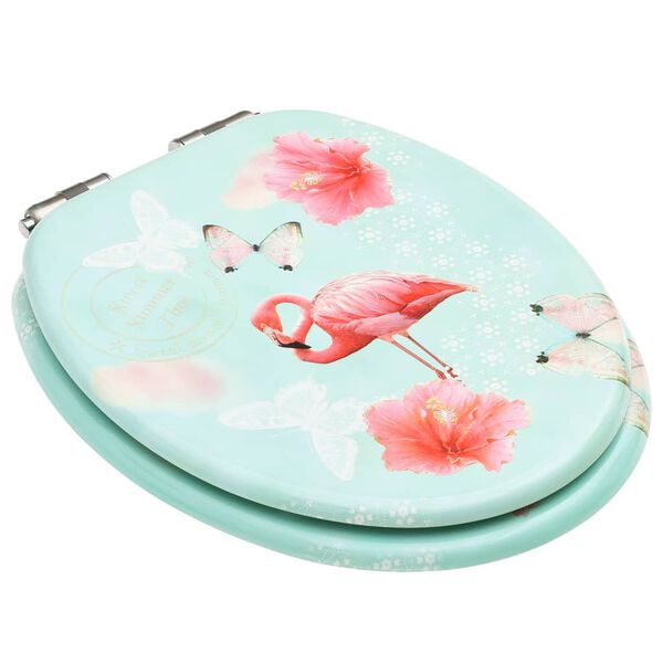 vidaXL WC Toilet Seat with Soft Close Lid MDF Flamingo Design