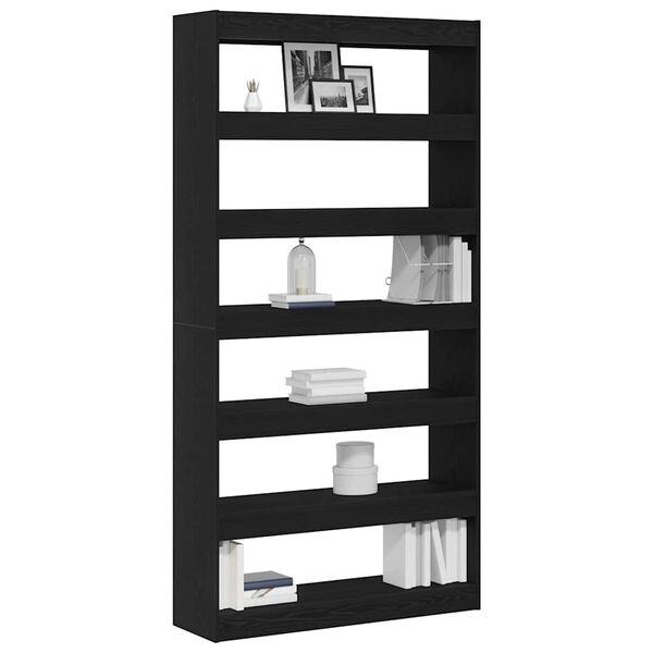 vidaXL Book Cabinet Black 39.37 x 11.81 x 77.95 in Engineered Wood
