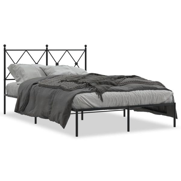 vidaXL Bed Frame Black Powder-Coated Steel Small Double Bed Frame
