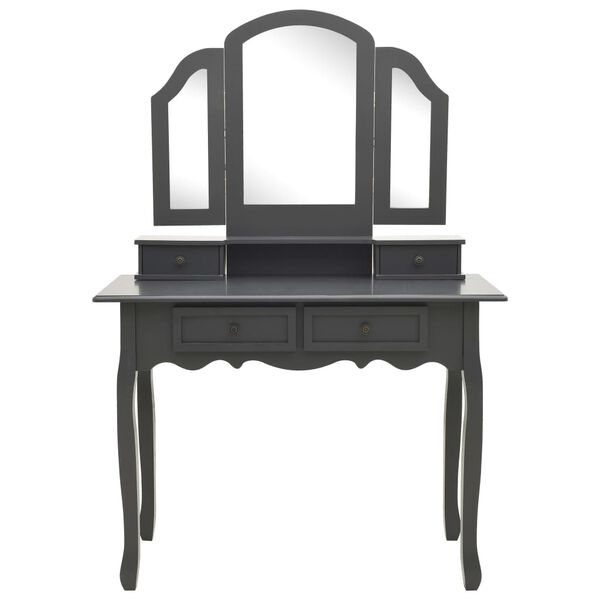 vidaXL Dressing Table Set with Stool Grey 39.4x15.7x57.5" Paulownia Wood