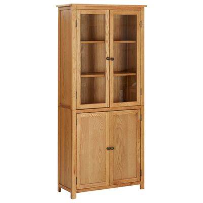 vidaXL Bookcase 4 Doors 31.5"x13.8"x70.9" Solid Oak Wood and Glass