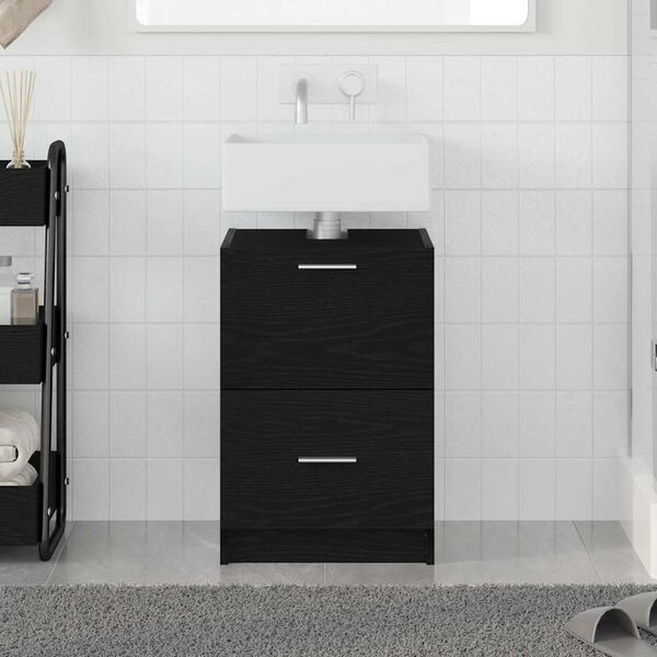 vidaXL Bathroom Cabinet with Drawer Black Oak 15.75 x 14.57 x 23.23 in