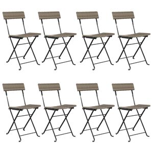 vidaXL Folding Bistro Chair Set of 8 Gray PE rattan, powder-coated steel