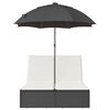 vidaXL Double Sun Lounger with Cushions&Parasol Black Poly Rattan