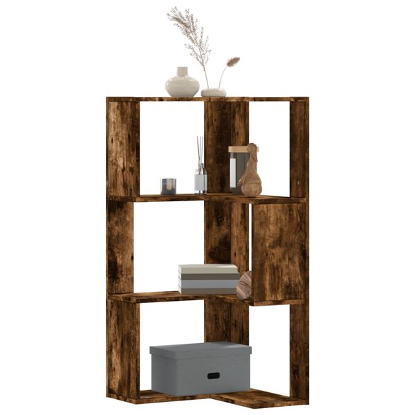 vidaXL Corner Bookcase 3-Tier Smoked Oak 19.7x19.7x40.2" Engineered Wood