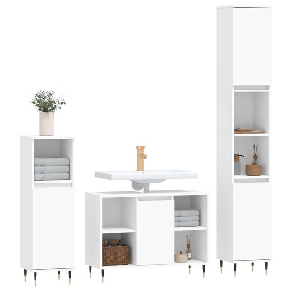 vidaXL Bathroom Furniture Set White Engineered wood, Iron Medium Modern
