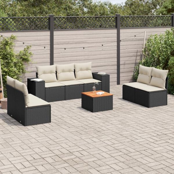 vidaXL Garden Sofa Set Black, Cream