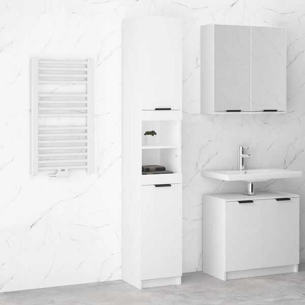 vidaXL Bathroom Cabinet White Engineered Wood Tall Bathroom Cabinet