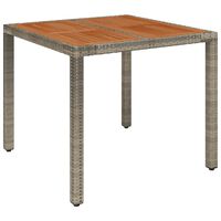 vidaXL Patio Table with Wooden Top Gray 35.4"x35.4"x29.5" Poly Rattan