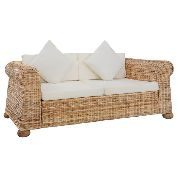 vidaXL Sofa Natural Rattan, Natural, Linen Cream White Natural Rattan Fitrit