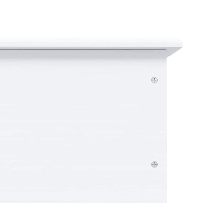 Close-up of screws and side panel on white storage cabinet