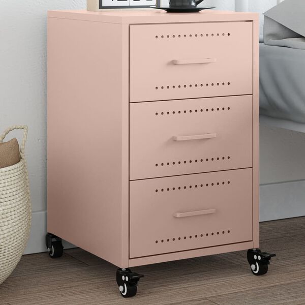 vidaXL Bedside Cabinet Pink Cold-rolled steel Medium Bedside Cabinet