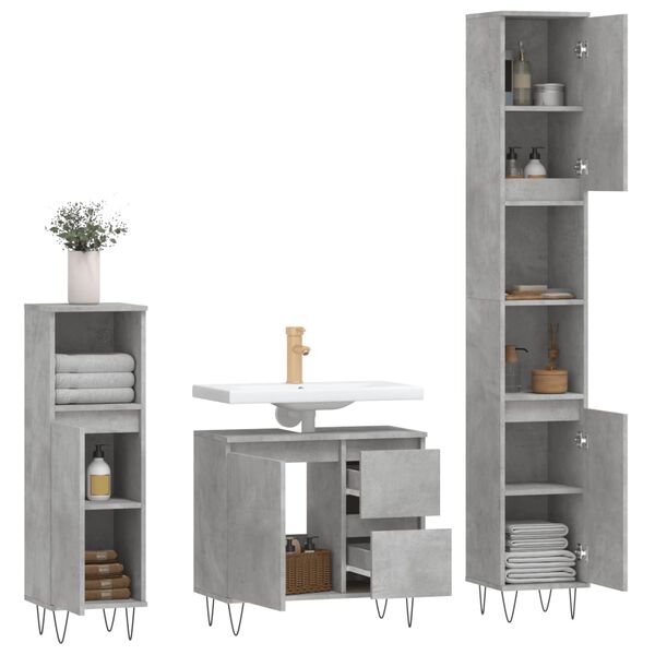 vidaXL Bathroom Furniture Set Concrete grey Engineered wood, iron Standard