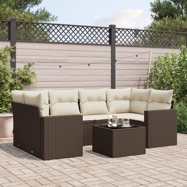 vidaXL Garden Sofa Set Brown, Cream White