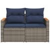 vidaXL Patio Sofa with Cushions 2-Seater Gray Poly Rattan