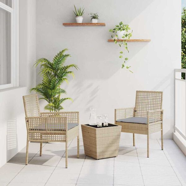 vidaXL Garden Bistro Set 3 pcs Beige Poly rattan