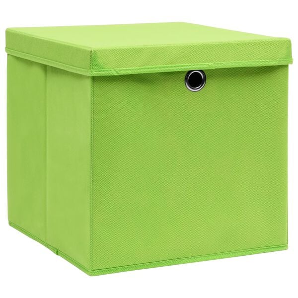 vidaXL Storage Box Set of 4 Green Non-woven fabric Medium Foldable