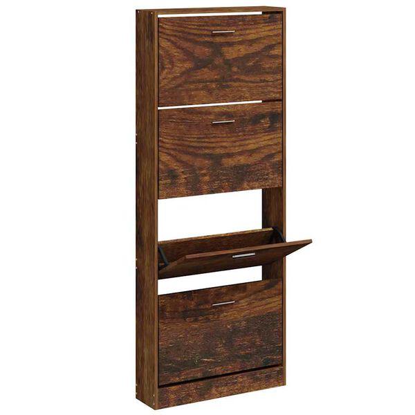 vidaXL Shoe Cabinet Smoked Oak 23.2x6.7x59.1" Engineered Wood