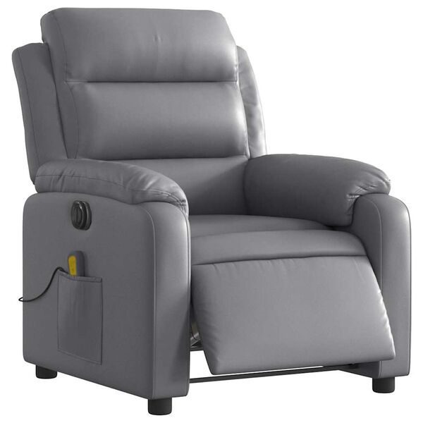 vidaXL Electric Massage Recliner Chair Grey Faux Leather, Metal, Wood