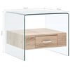 vidaXL Coffee Table Transparent, Oak Tempered Safety Glass, MDF Medium